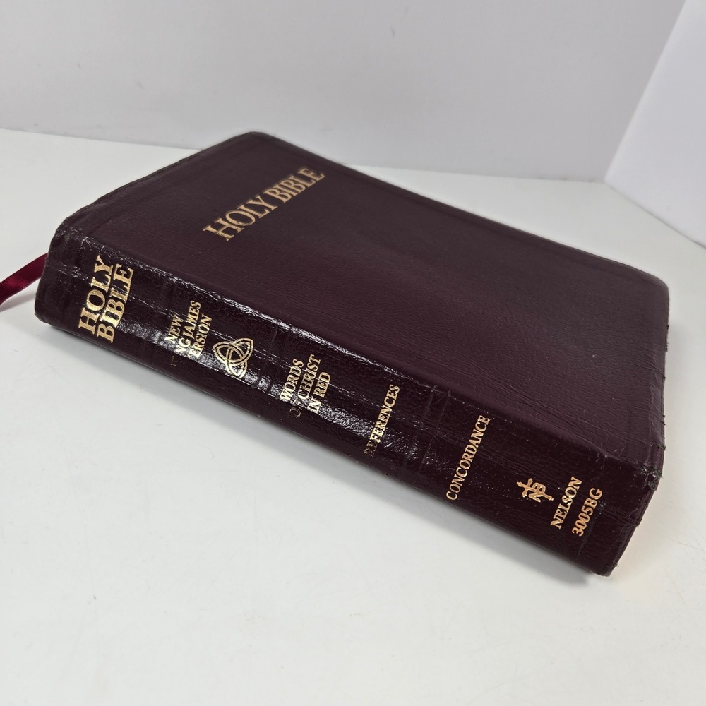 Thomas Nelson NKJV Holy Bible Burgundy Leather Reference Red Letter